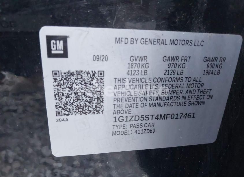 Photo 9 of 2021 Chevrolet Malibu FWD LT (VIN 1G1ZD5ST4MF017461)