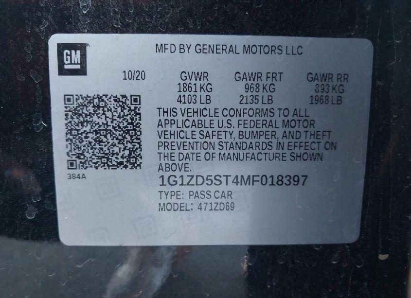 Photo 7 of 2021 Chevrolet Malibu FWD LT (VIN 1G1ZD5ST4MF018397)