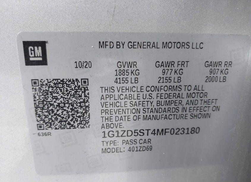 Photo 9 of 2021 Chevrolet Malibu FWD LT (VIN 1G1ZD5ST4MF023180)