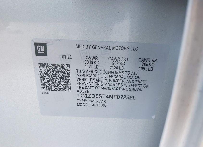 Photo 9 of 2021 Chevrolet Malibu FWD LT (VIN 1G1ZD5ST4MF072380)