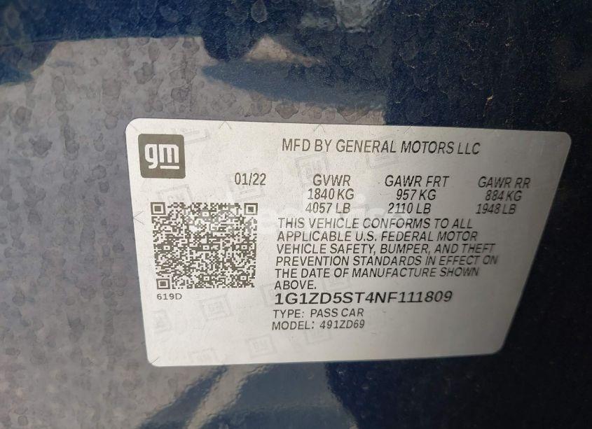 Photo 9 of 2022 Chevrolet Malibu FWD LT (VIN 1G1ZD5ST4NF111809)