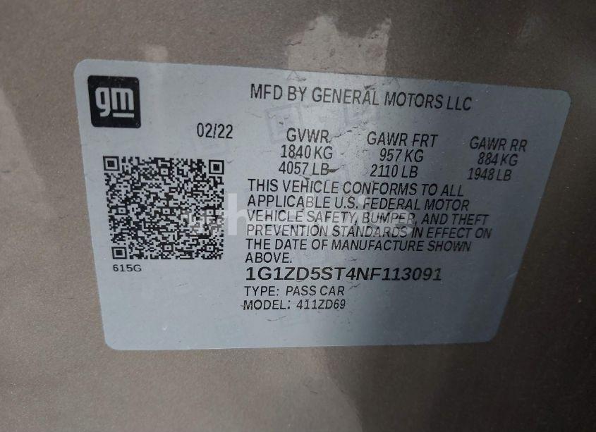 Photo 9 of 2022 Chevrolet Malibu FWD LT (VIN 1G1ZD5ST4NF113091)