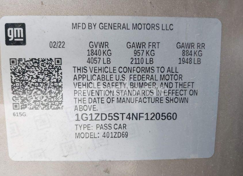 Photo 9 of 2022 Chevrolet Malibu FWD LT (VIN 1G1ZD5ST4NF120560)