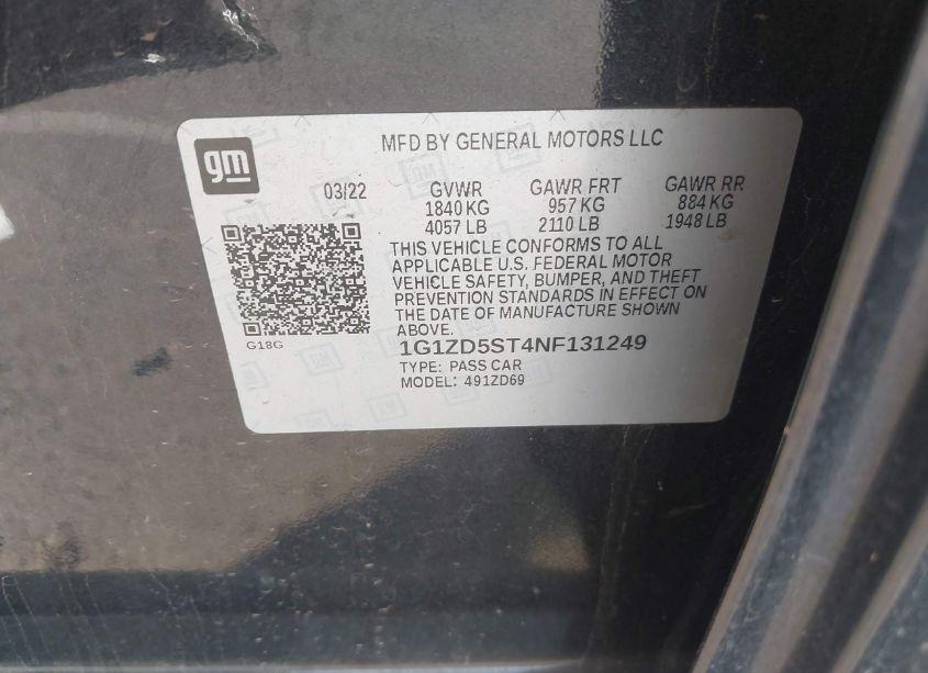 Photo 9 of 2022 Chevrolet Malibu FWD LT (VIN 1G1ZD5ST4NF131249)