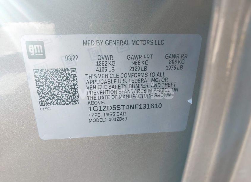 Photo 9 of 2022 Chevrolet Malibu FWD LT (VIN 1G1ZD5ST4NF131610)