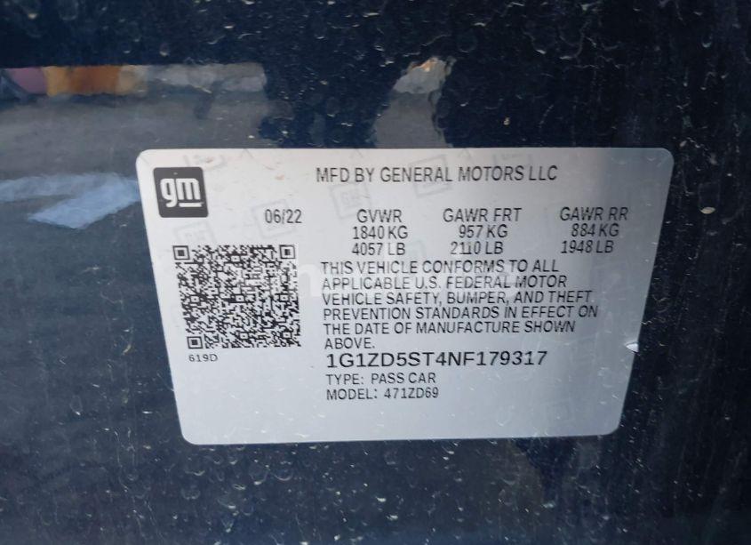 Photo 9 of 2022 Chevrolet Malibu FWD LT (VIN 1G1ZD5ST4NF179317)