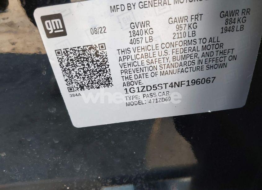 Photo 9 of 2022 Chevrolet Malibu FWD LT (VIN 1G1ZD5ST4NF196067)