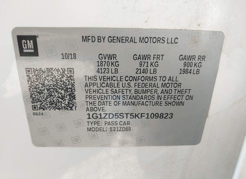 Photo 9 of 2019 Chevrolet Malibu LT (VIN 1G1ZD5ST5KF109823)
