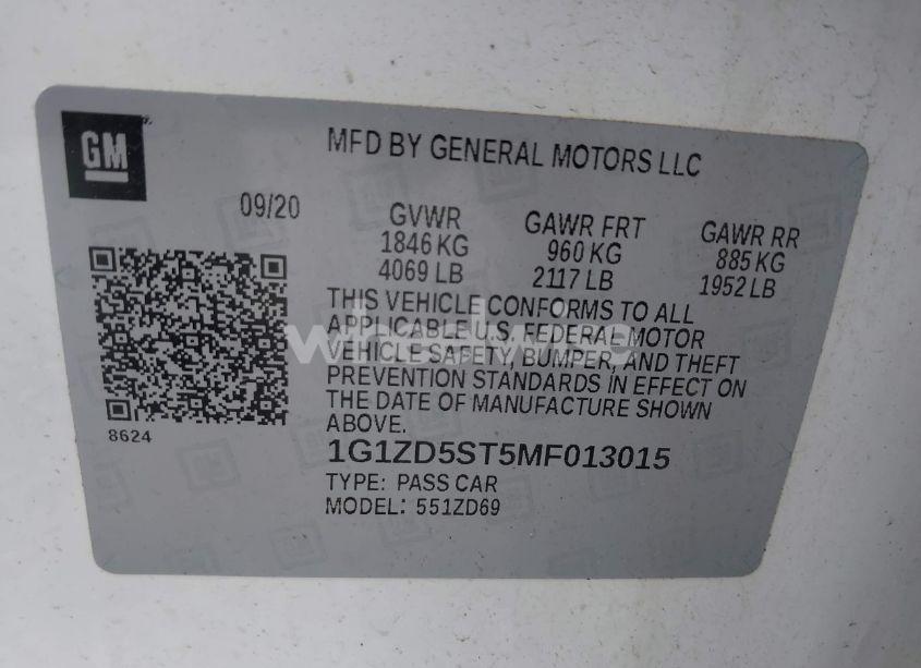 Photo 9 of 2021 Chevrolet Malibu FWD LT (VIN 1G1ZD5ST5MF013015)