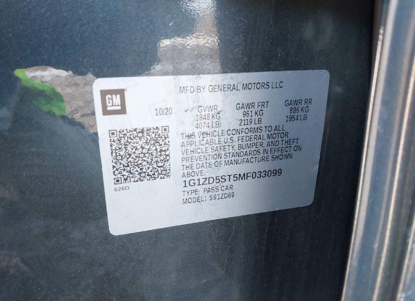 Photo 9 of 2021 Chevrolet Malibu FWD LT (VIN 1G1ZD5ST5MF033099)