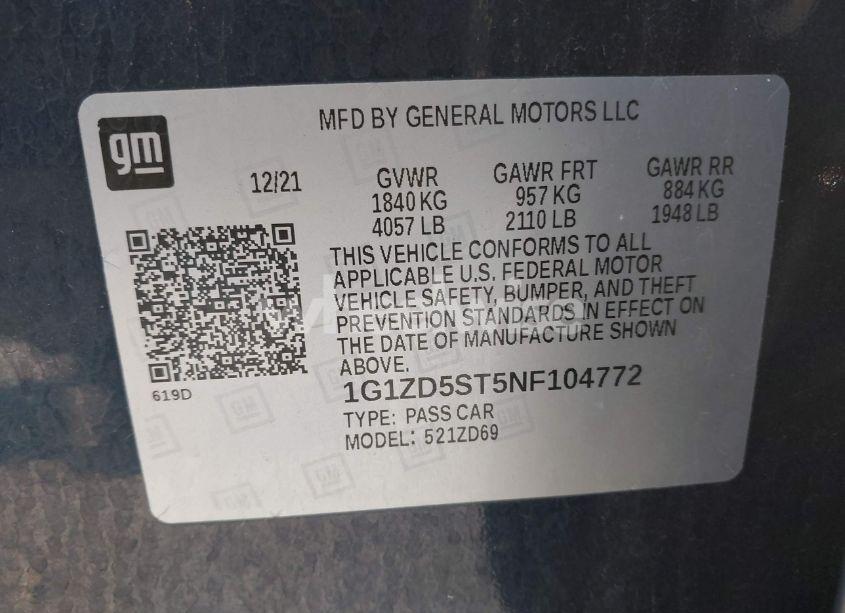 Photo 9 of 2022 Chevrolet Malibu FWD LT (VIN 1G1ZD5ST5NF104772)