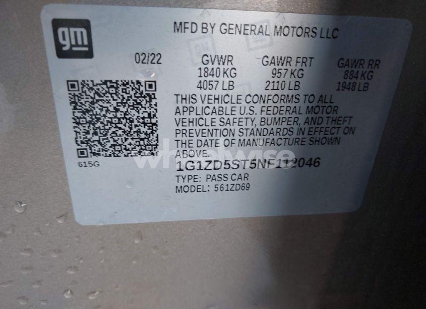 Photo 9 of 2022 Chevrolet Malibu FWD LT (VIN 1G1ZD5ST5NF112046)