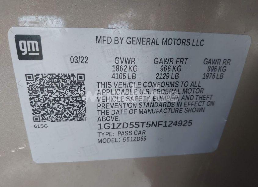 Photo 9 of 2022 Chevrolet Malibu FWD LT (VIN 1G1ZD5ST5NF124925)