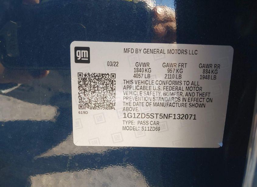 Photo 9 of 2022 Chevrolet Malibu FWD LT (VIN 1G1ZD5ST5NF132071)