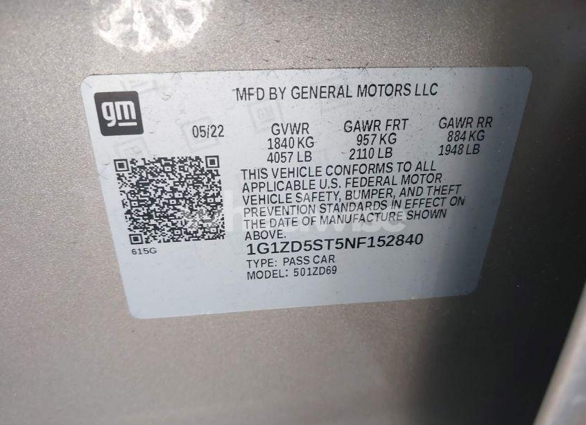 Photo 9 of 2022 Chevrolet Malibu FWD LT (VIN 1G1ZD5ST5NF152840)