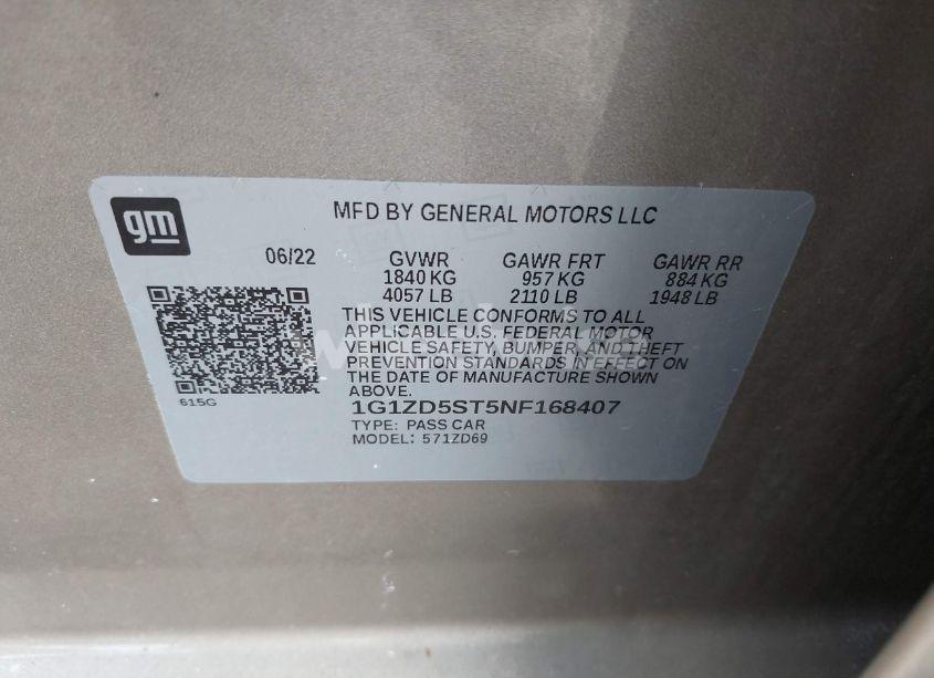 Photo 9 of 2022 Chevrolet Malibu FWD LT (VIN 1G1ZD5ST5NF168407)