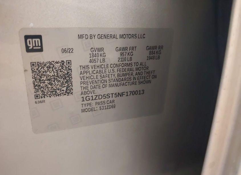 Photo 9 of 2022 Chevrolet Malibu FWD LT (VIN 1G1ZD5ST5NF170013)