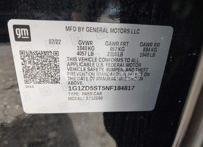 Photo 9 of 2022 Chevrolet Malibu FWD LT (VIN 1G1ZD5ST5NF184817)