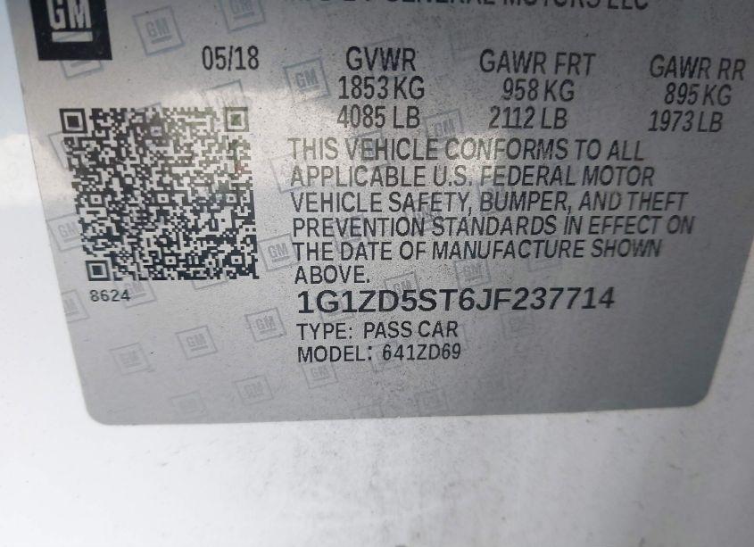 Photo 9 of 2018 Chevrolet Malibu LT (VIN 1G1ZD5ST6JF237714)