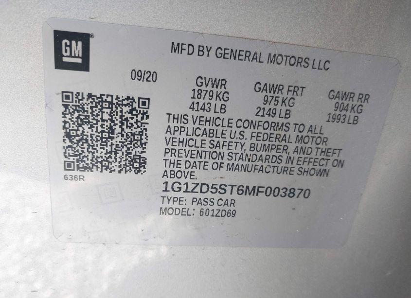 Photo 9 of 2021 Chevrolet Malibu FWD LT (VIN 1G1ZD5ST6MF003870)