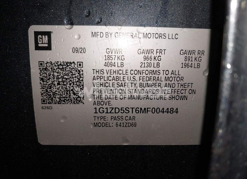 Photo 9 of 2021 Chevrolet Malibu FWD LT (VIN 1G1ZD5ST6MF004484)