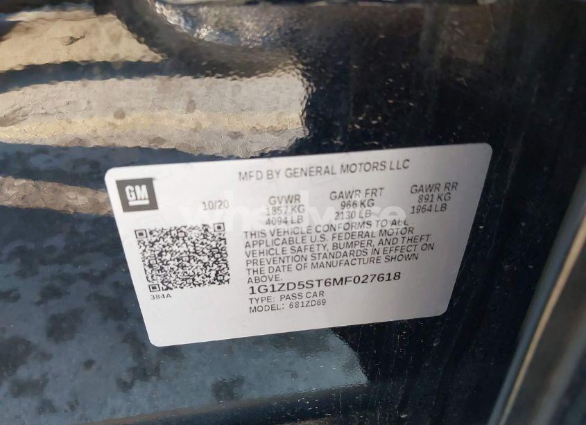 Photo 9 of 2021 Chevrolet Malibu FWD LT (VIN 1G1ZD5ST6MF027618)