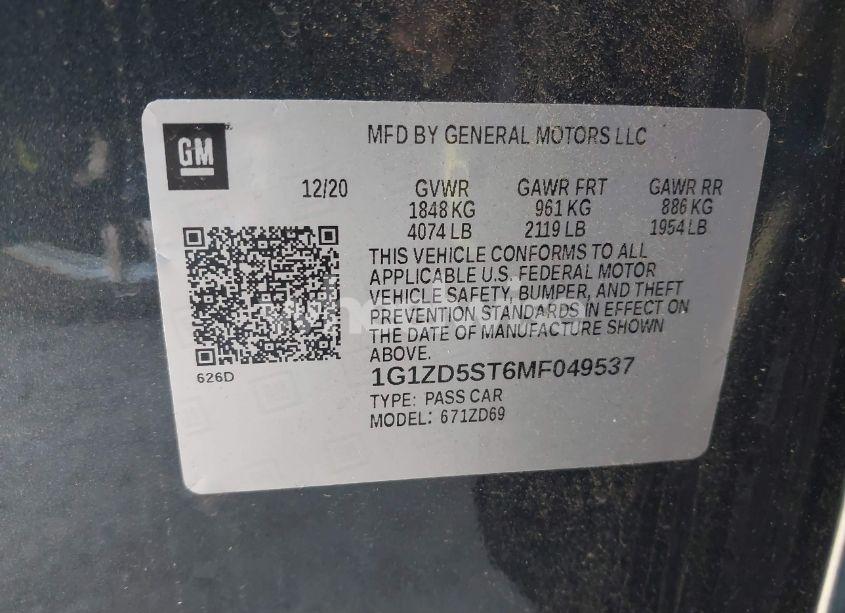 Photo 9 of 2021 Chevrolet Malibu FWD LT (VIN 1G1ZD5ST6MF049537)