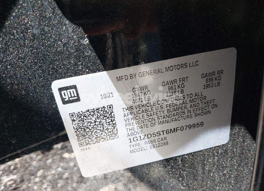 Photo 9 of 2021 Chevrolet Malibu FWD LT (VIN 1G1ZD5ST6MF079959)