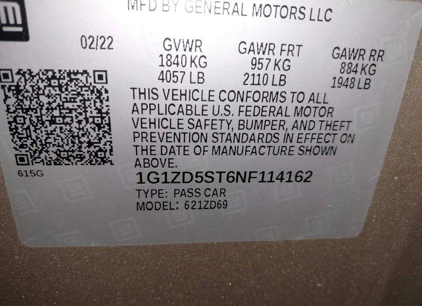 Photo 9 of 2022 Chevrolet Malibu FWD LT (VIN 1G1ZD5ST6NF114162)