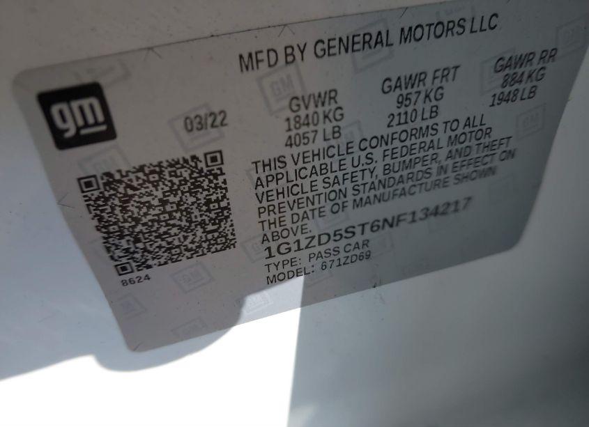 Photo 9 of 2022 Chevrolet Malibu FWD LT (VIN 1G1ZD5ST6NF134217)