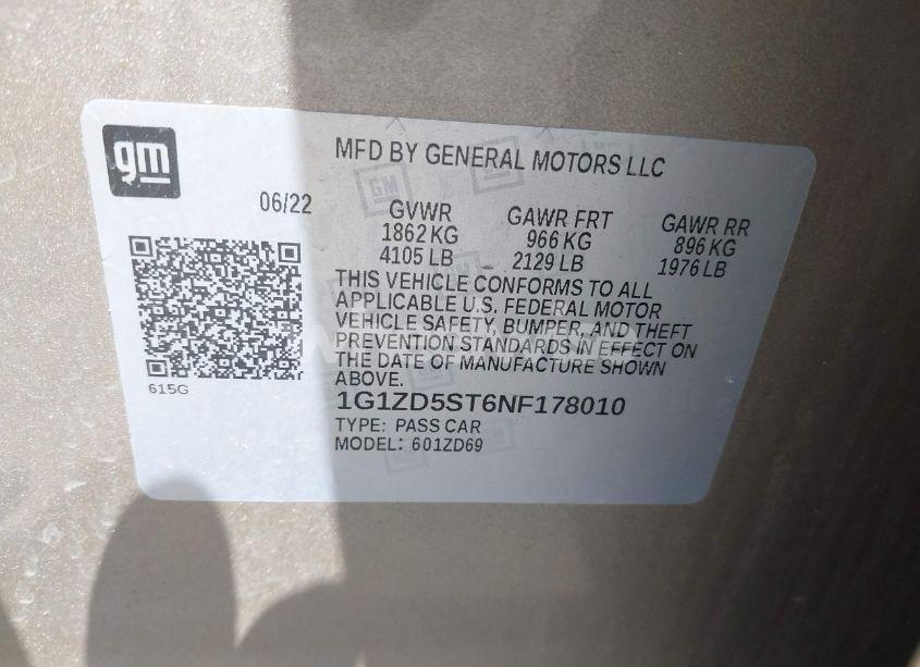 Photo 9 of 2022 Chevrolet Malibu FWD LT (VIN 1G1ZD5ST6NF178010)