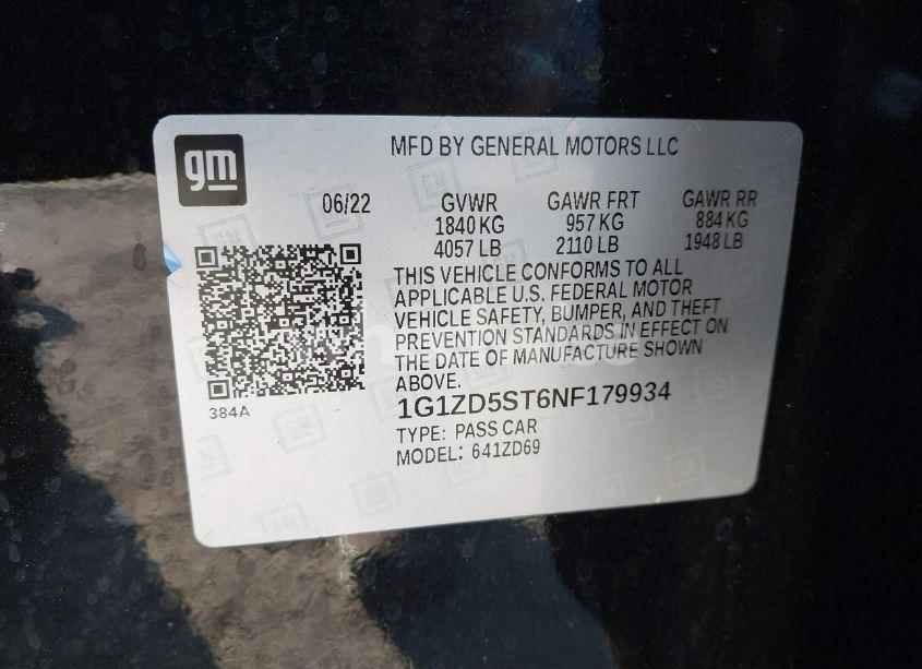 Photo 9 of 2022 Chevrolet Malibu FWD LT (VIN 1G1ZD5ST6NF179934)