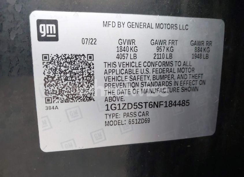 Photo 9 of 2022 Chevrolet Malibu FWD LT (VIN 1G1ZD5ST6NF184485)