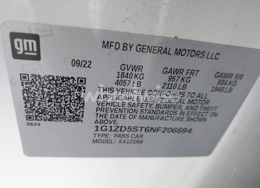 Photo 9 of 2022 Chevrolet Malibu FWD LT (VIN 1G1ZD5ST6NF206694)