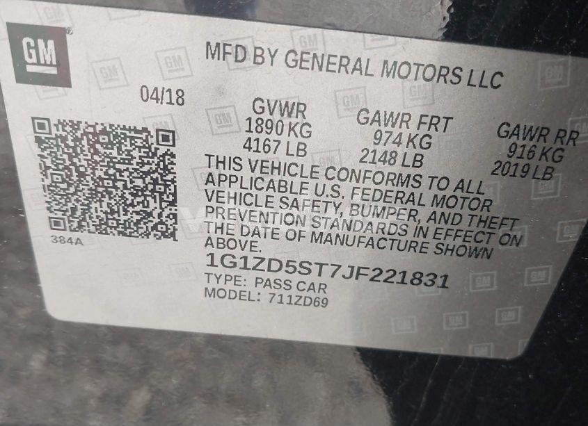 Photo 9 of 2018 Chevrolet Malibu LT (VIN 1G1ZD5ST7JF221831)