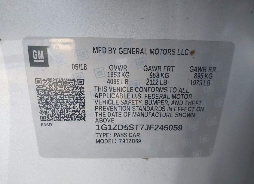 Photo 9 of 2018 Chevrolet Malibu LT (VIN 1G1ZD5ST7JF245059)