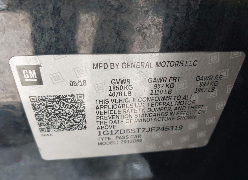 Photo 9 of 2018 Chevrolet Malibu LT (VIN 1G1ZD5ST7JF245319)