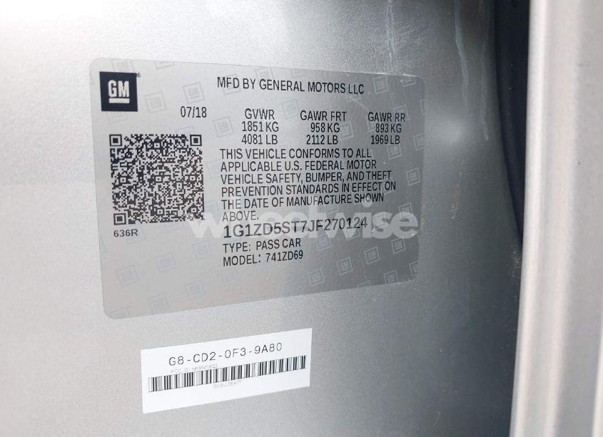 Photo 9 of 2018 Chevrolet Malibu LT (VIN 1G1ZD5ST7JF270124)