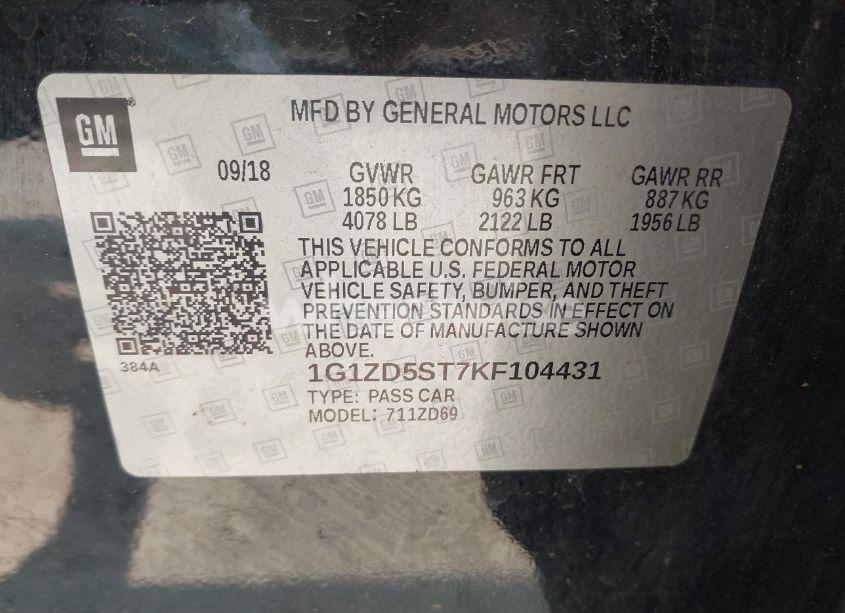 Photo 9 of 2019 Chevrolet Malibu LT (VIN 1G1ZD5ST7KF104431)