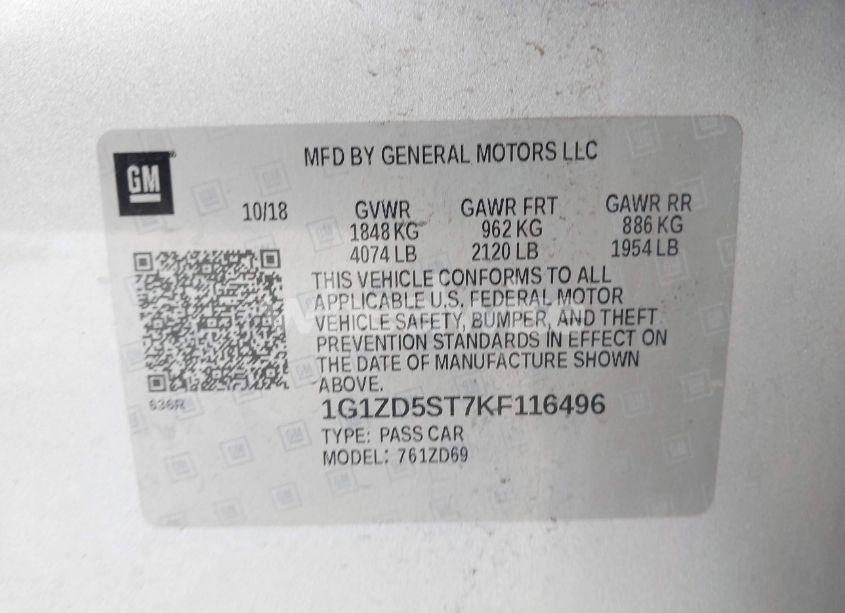 Photo 9 of 2019 Chevrolet Malibu LT (VIN 1G1ZD5ST7KF116496)