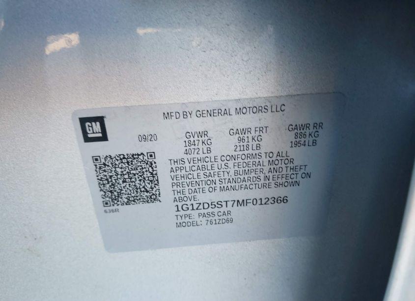 Photo 9 of 2021 Chevrolet Malibu FWD LT (VIN 1G1ZD5ST7MF012366)