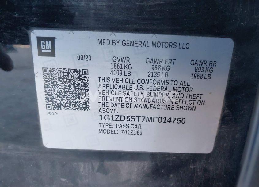 Photo 9 of 2021 Chevrolet Malibu FWD LT (VIN 1G1ZD5ST7MF014750)