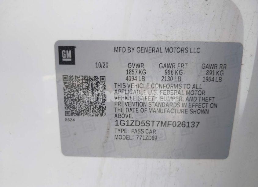 Photo 9 of 2021 Chevrolet Malibu FWD LT (VIN 1G1ZD5ST7MF026137)