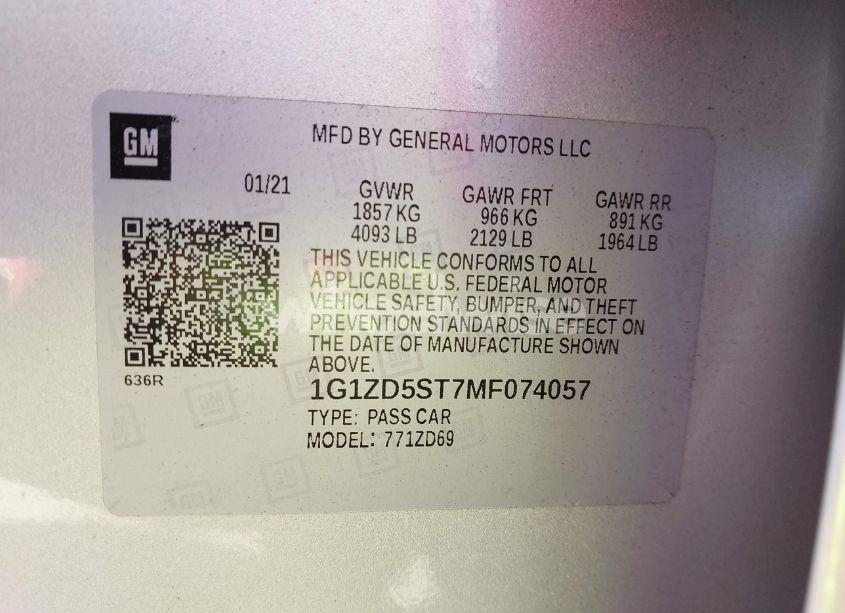 Photo 9 of 2021 Chevrolet Malibu FWD LT (VIN 1G1ZD5ST7MF074057)