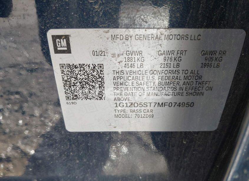 Photo 9 of 2021 Chevrolet Malibu FWD LT (VIN 1G1ZD5ST7MF074950)