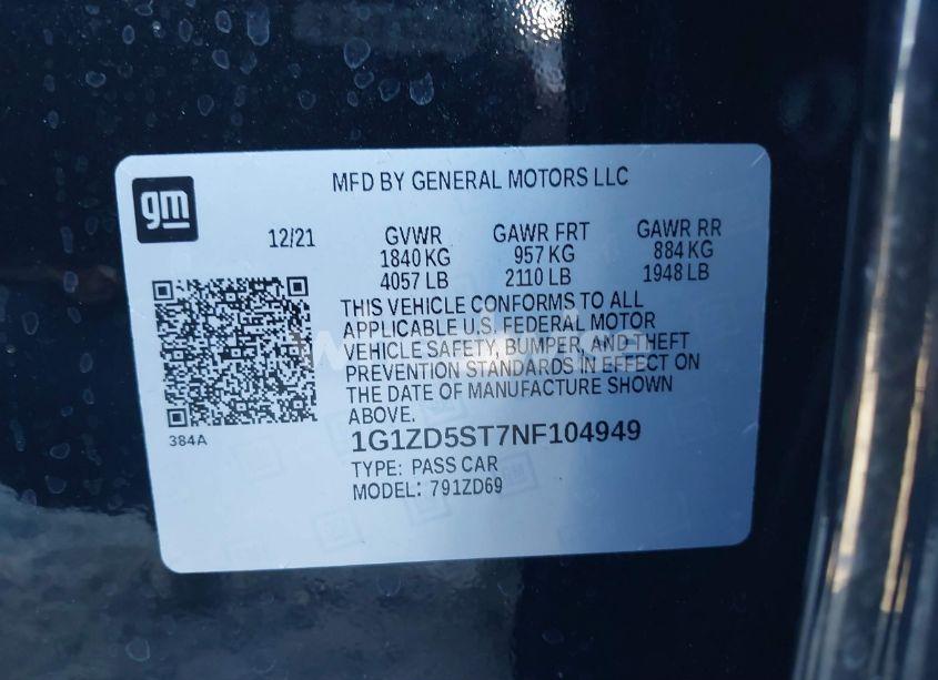 Photo 9 of 2022 Chevrolet Malibu FWD LT (VIN 1G1ZD5ST7NF104949)