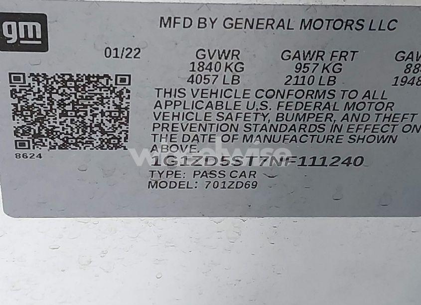 Photo 9 of 2022 Chevrolet Malibu FWD LT (VIN 1G1ZD5ST7NF111240)