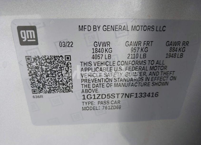 Photo 9 of 2022 Chevrolet Malibu FWD LT (VIN 1G1ZD5ST7NF133416)