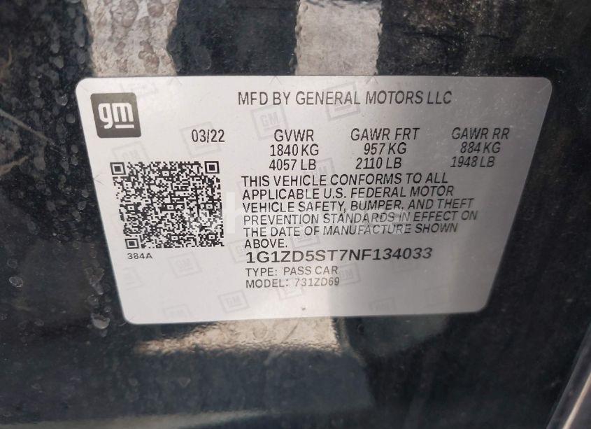 Photo 9 of 2022 Chevrolet Malibu FWD LT (VIN 1G1ZD5ST7NF134033)