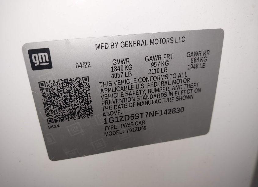 Photo 9 of 2022 Chevrolet Malibu FWD LT (VIN 1G1ZD5ST7NF142830)